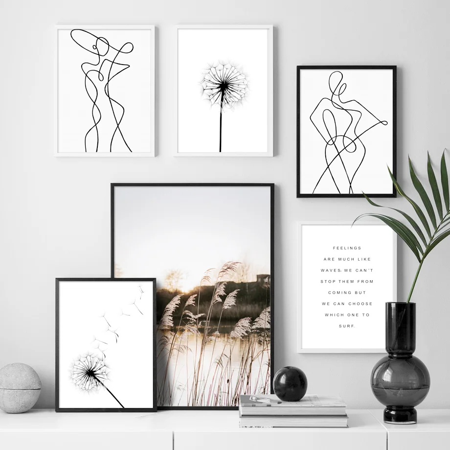 

Dandelion Reed Plant Abstract Line Quotes Wall Art Canvas Painting Nordic Posters And Prints Wall Pictures For Living Room Decor
