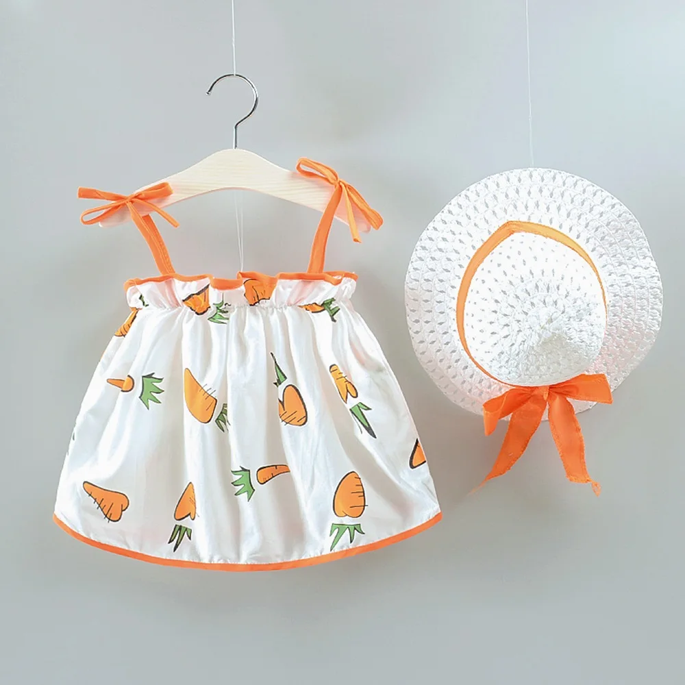 2019 New Baby Girl Clothes Dress+Hat Beach Dot Floral Cherry Summer Cotton Princess Clothing Children Kids Dresses | Детская одежда и