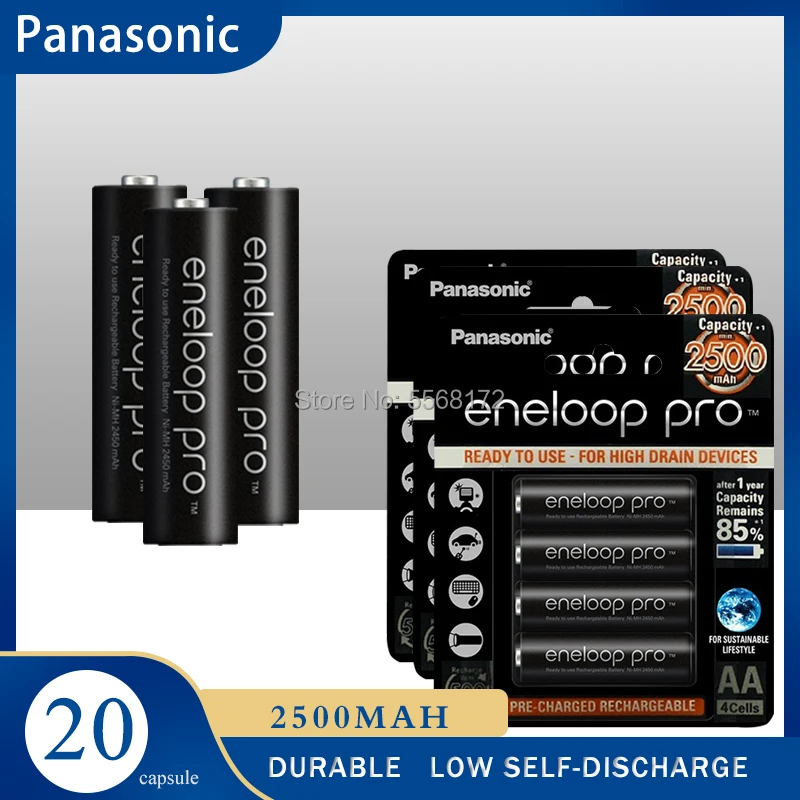 

20PCS/LOT Panasonic Eneloop Original Battery Pro AA 2500mAh 1.2V NI-MH Camera Flashlight Toy Pre-Charged Rechargeable Batteries