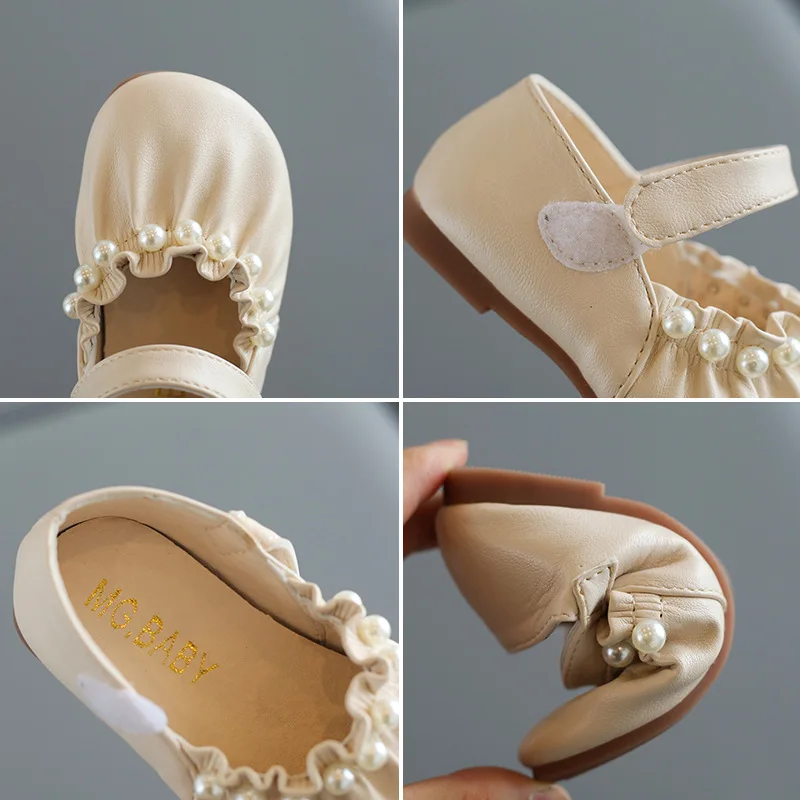 Zapatos de princesa de Chica Elegante dulce para ni&ntilde;os peque&ntilde;os, calzado de verano con suela suave de Velcro, zapatos de perlas de cuero PU, novedad de 2021-4