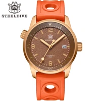 steeldive brand sd1949s unique design 42mm bronze dial two crown nh35 automatic 200m waterproof bronze men dive watch