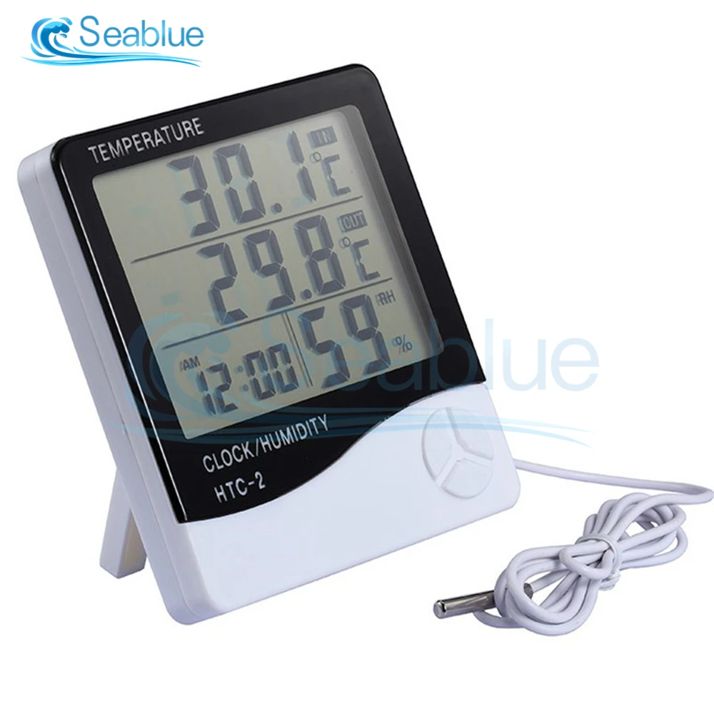 

HTC-1 HTC-2 LCD Digital Temperature Humidity Meter C/F Thermometer Hygrometer Weather Station Alarm Clock Home Indoor Outdoor