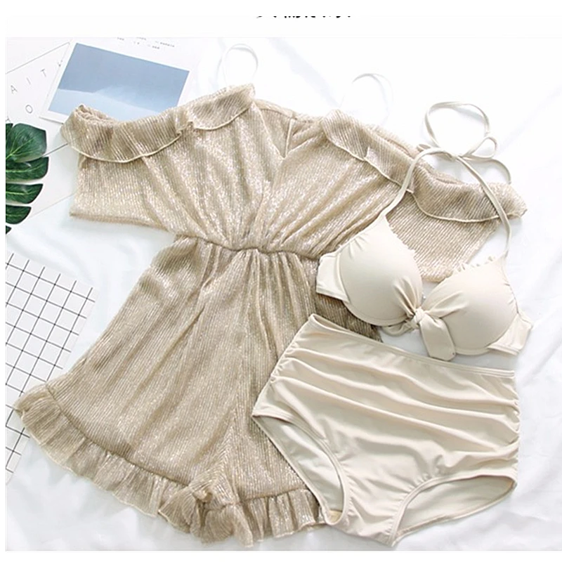 GLAUKE бикини костюм из трех предметов скрывает живот выглядит тонким