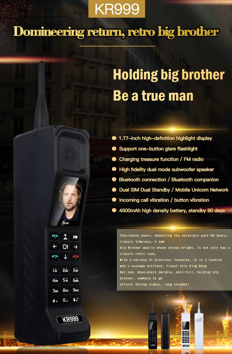 Ударопрочный ретро телефон KR999 2,2 ''4500 mAh power Bank мобильный телефон с двумя sim-картами Фонарь FM радио Классическая функция мобильный телефон
