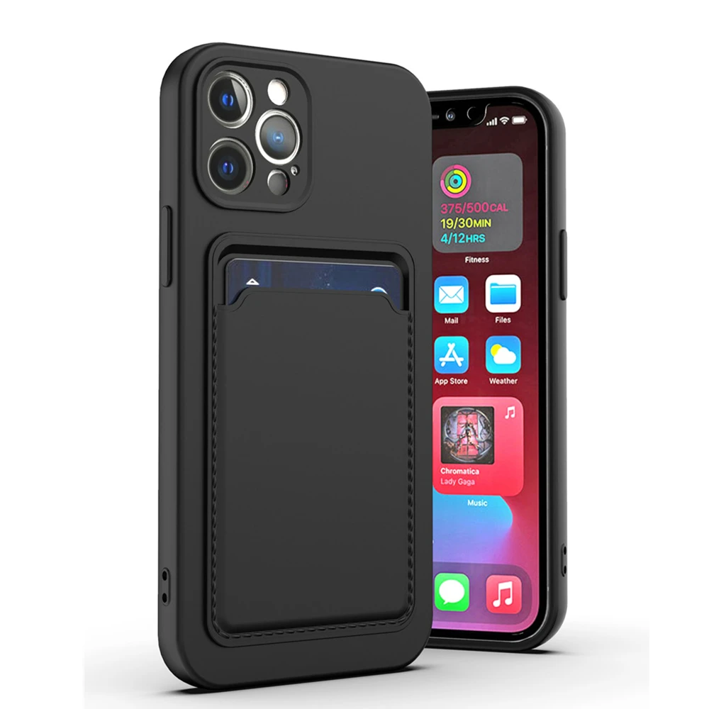 Liquid Silicone Wallet Case for iPhone 12 13 mini 11 14 Pro Max Card Holder Slot Case for iPhone XR Xs 8 Plus Slim Pocket Cover