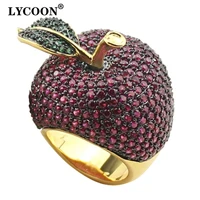 lycoon elegant crystal apple rings food style yellow gold color luxury prong setting rose redgreen cubic zirconia for women