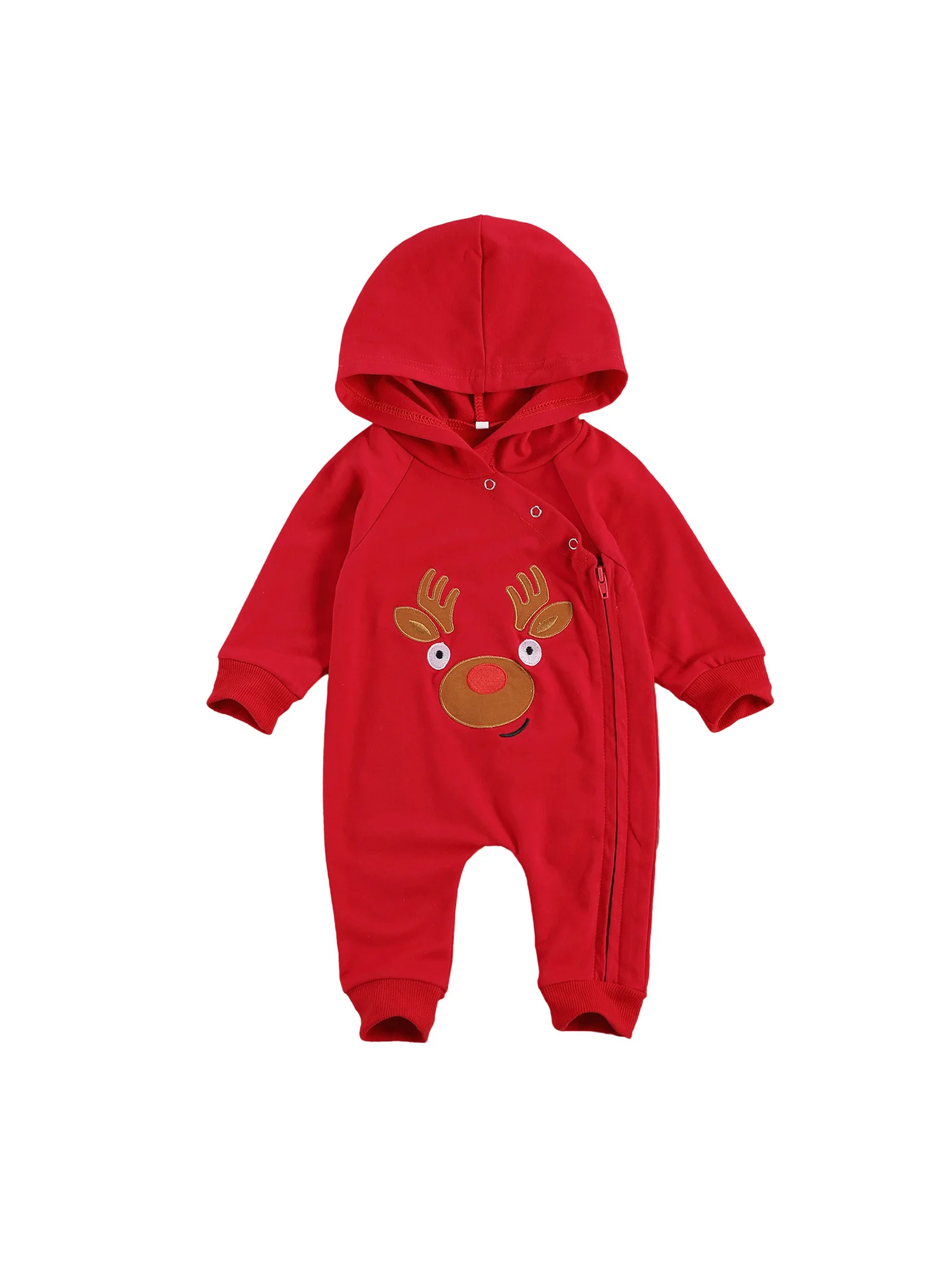 

Newborn Embroidered Romper, Baby Cute Deer Pattern Long Sleeve Zipper Hooded Jumpsuit
