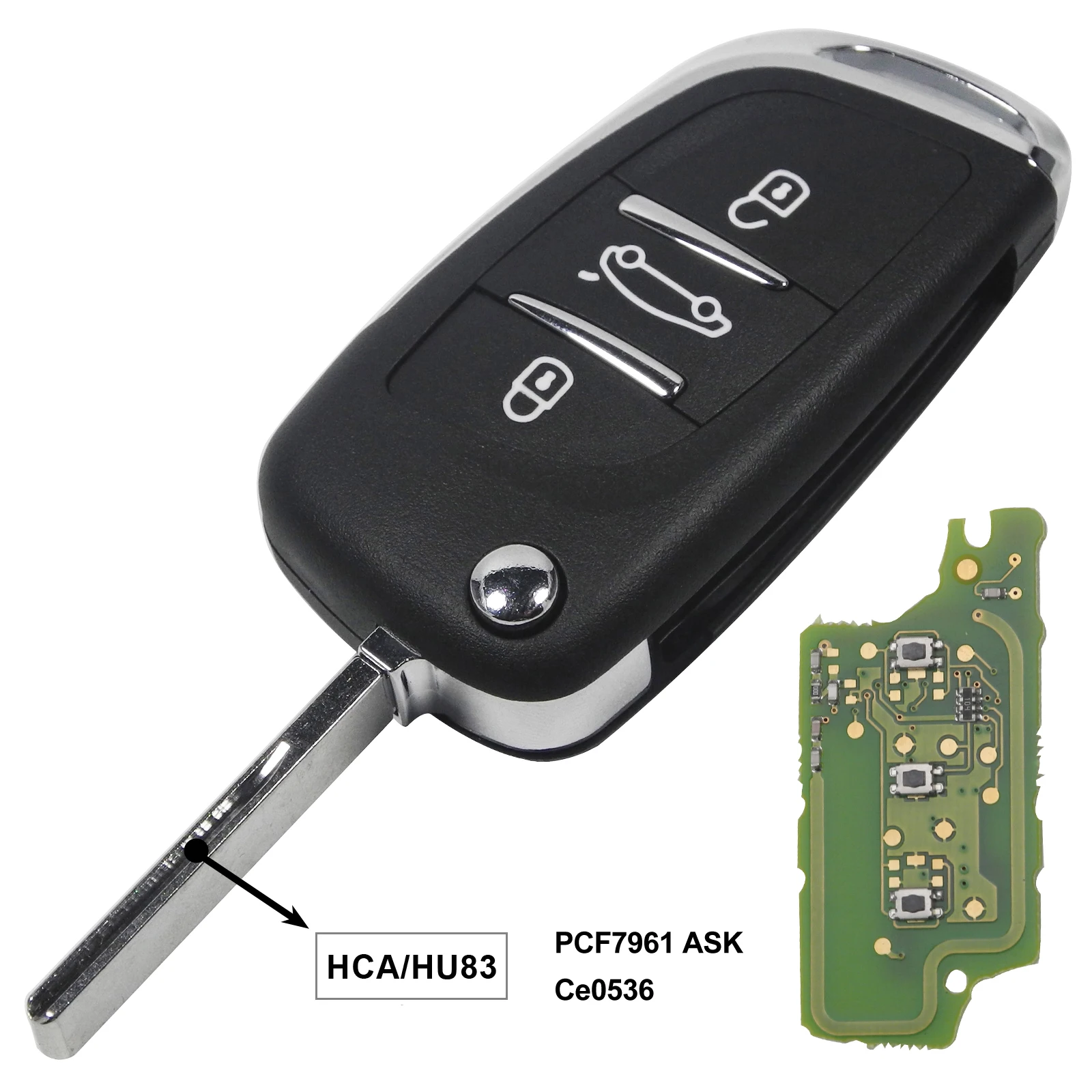 HCA 3BTN PCF7961 Jingyuqin 433 МГц ASK/FSK модифицированный дистанционный ключ для Citroen PICASSO C2 C3 C4 C5 C6 C8 CE0536 VA2/HU83 PCF7961 2/3 BTN ключ - Цвет: HCA 3BTN PCF7961
