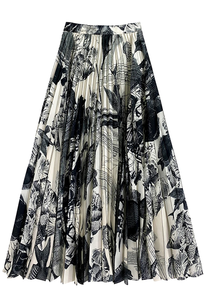 

Skirts Woman Hand-Painted Pleated Mid-Length Skirt Female Lady Printed Pleated Skirt 2020 Summer Fall Wear Female Cloth