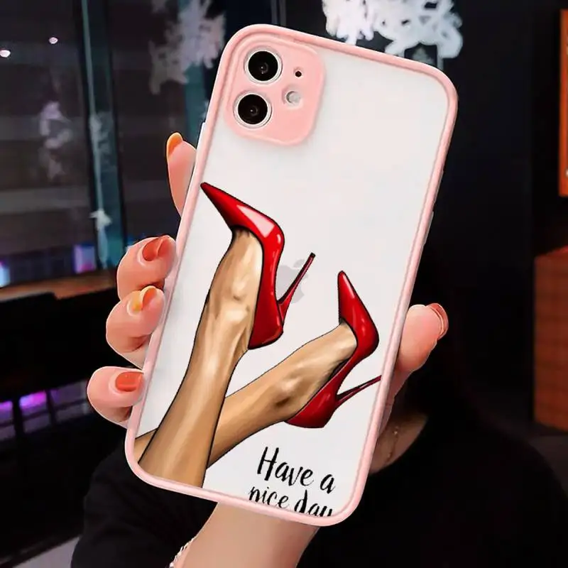 

Girls High Heels Shoes Legs Coffee Phone Cases Matte Transparent For iPhone 12 Mini 11 Pro XR XS Max 7 8 Plus