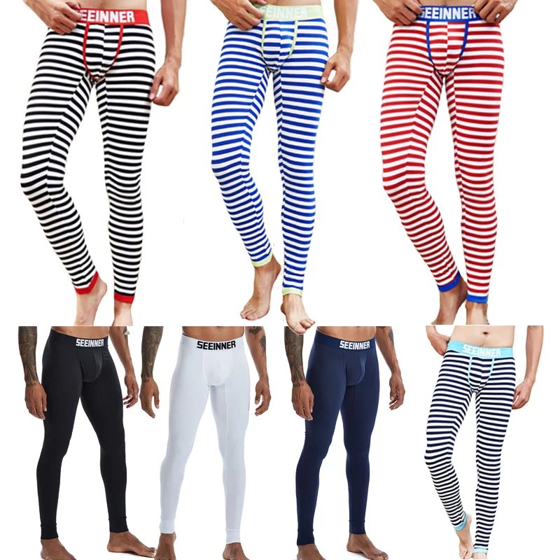 Новинка мужские длинные штаны в полоску хлопковое термобелье брюки леггинсы