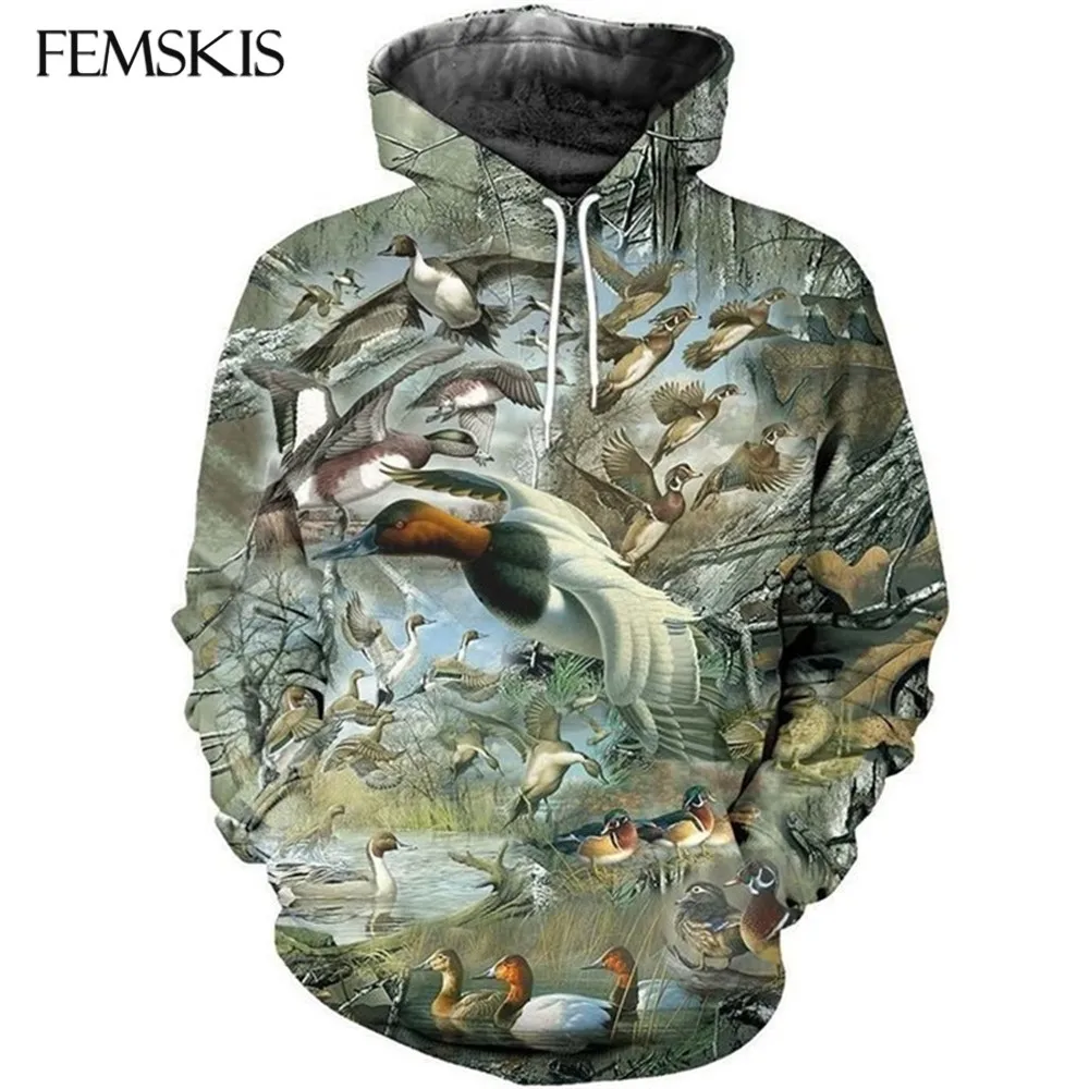 

FEMSKIS Sweatshirt Funny Duck Hunting 3D Casual Hoodies Fashion Full 3D Print Men Women Hip Hop Pullover Hooded Pullover Pockets