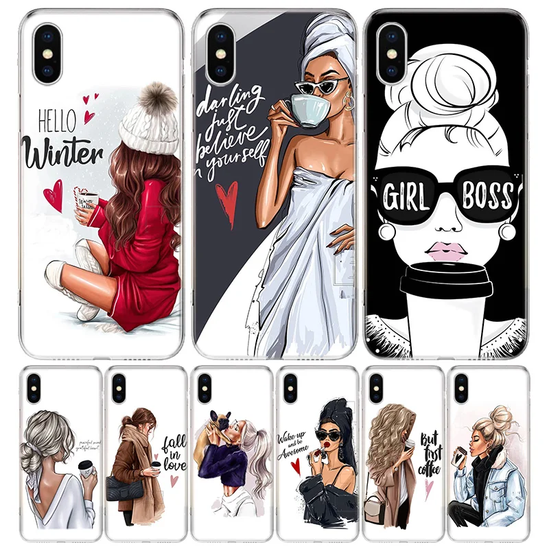 

Princess Female Boss Coffee Silicon Call Phone Case For Apple iPhone 11 13 Pro Max 12 Mini 7 Plus 6 X XR XS 8 6S SE 5S + Cover