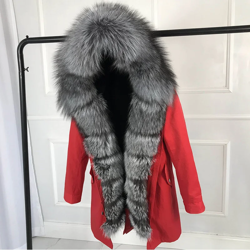 woman parka with fox fur big large fox fur collar and liner rabbit fur Women's winter parka with natural fur
