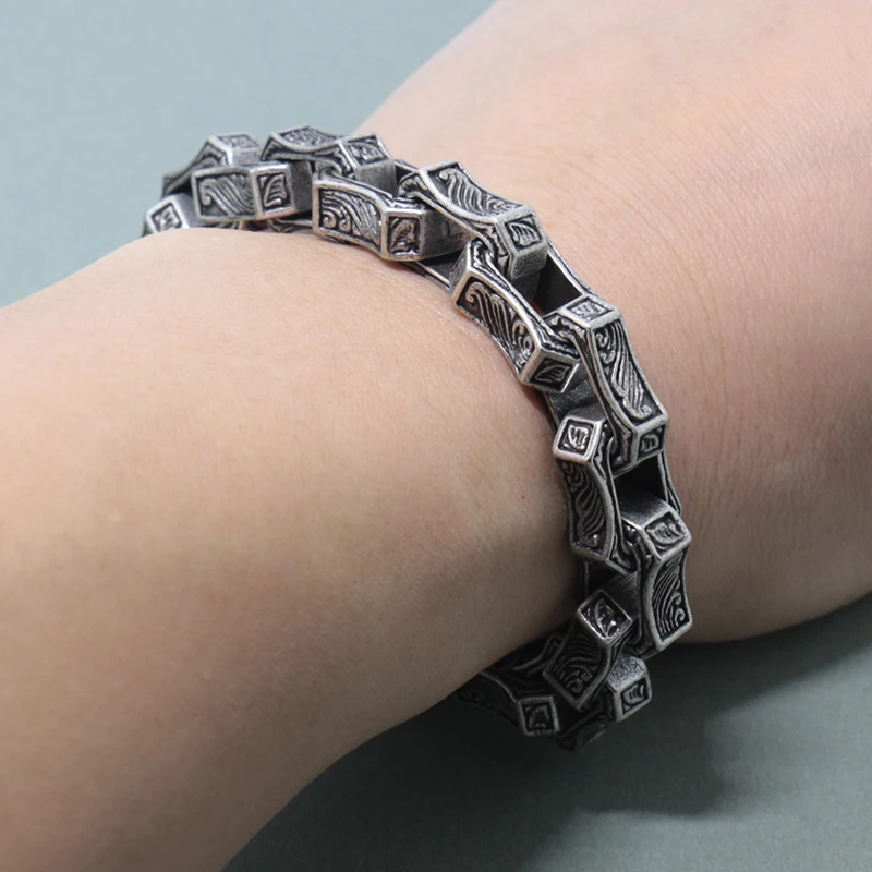 

Винтажный Черный Байкерский браслет из нержавеющей стали, мужские панцирные кубинские звенья цепи, мужские браслеты браслет с волной