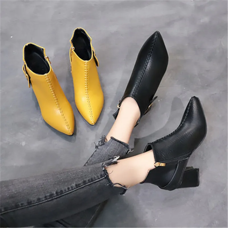 Женские ботинки на высоком каблуке Желтые Модные ботильоны в стиле ретро женская