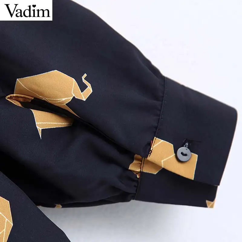 Vadim Женская стильная шикарная блузка с принтом отложной воротник рубашка длинным