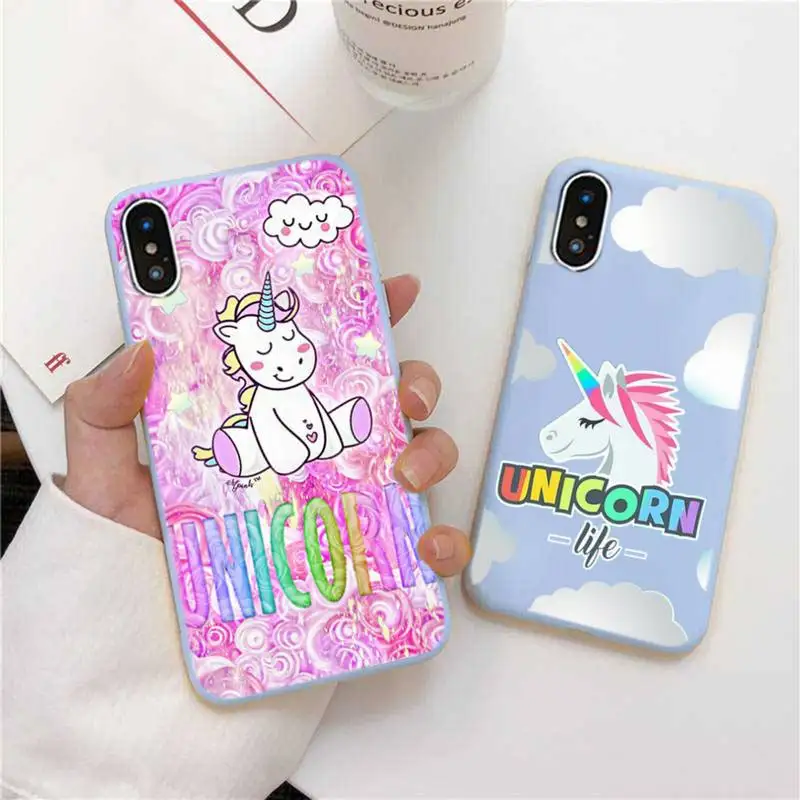 

Rainbow Unicorn Phone Case For IPhone 6 6s 7 8 Plus X Xs Xr Xsmax 11 12 Pro Promax 12mini Candy Blue Silicone Cover