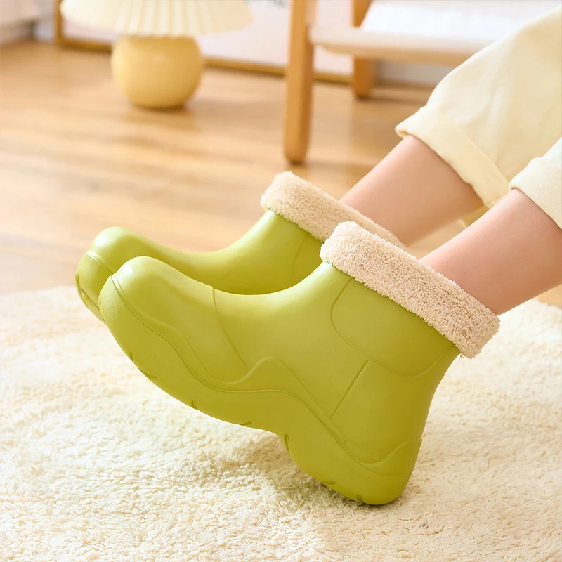 Women's Winter Waterproof Rain Boots Plus Velvet Thick-Soled Warm Home Cotton Shoes Garden Vegetable Garden Waterproof Slippers