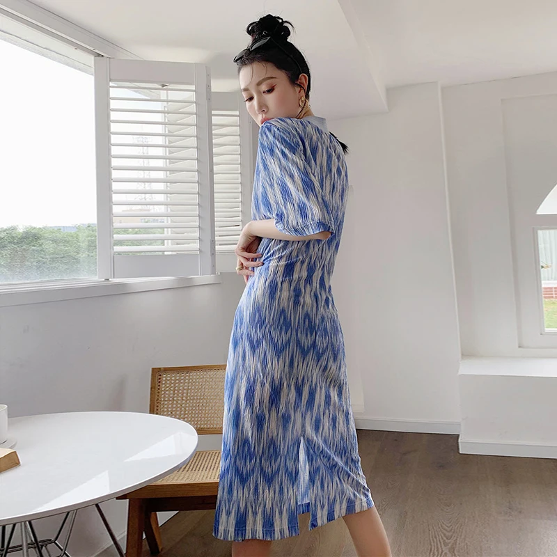 

XIZIHUPAN Casual Print Dress For Women O Neck Half Sleeve High Waist Hit Color Midi Dresses Female Summer Fashion New 2021 Tide
