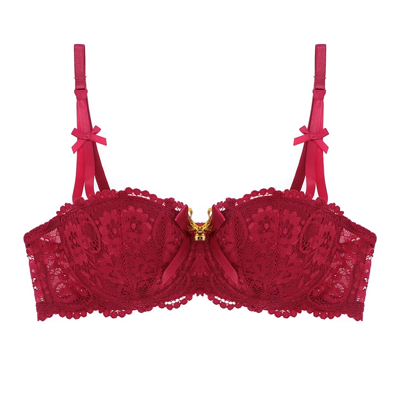 Varsbaby sexy 1/2 cup christmas 7 pcs bras+panties+garters+stockings+antler headband+nightgown bra and panty set