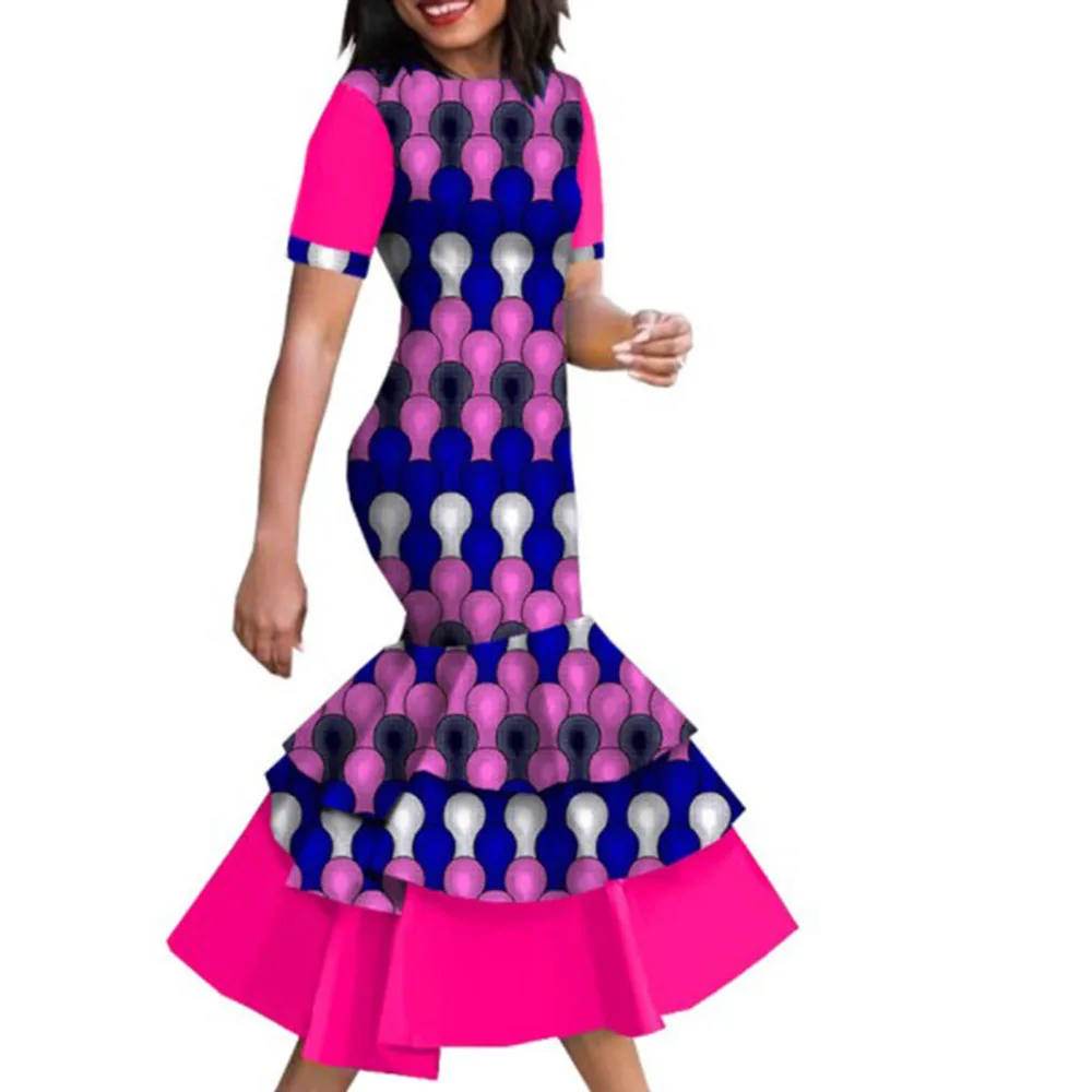 

2021 Fashion Printing Women's Dress Western Style Oversize African Mermaid Ruffle High Waist Summer Temperament Commute