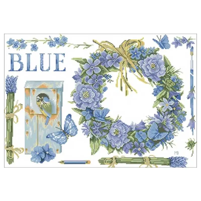 

Blue wreath and bird patterns Counted Cross Stitch 11CT 14CT 18CT DIY Cross Stitch Kits Embroidery Needlework Sets home decor