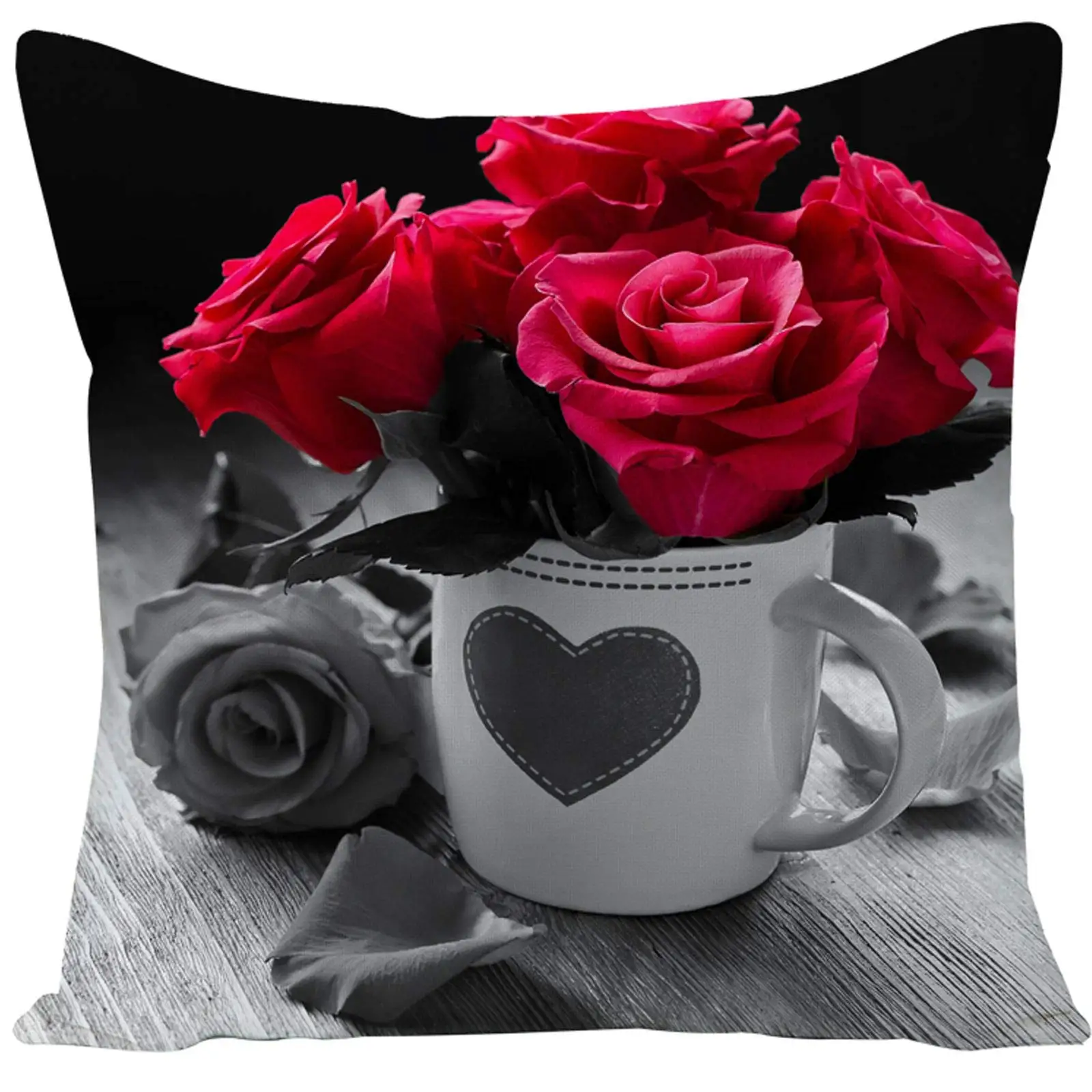 Льняная наволочка с принтом в виде красных роз чехол для диванной подушки