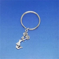 1pcs antique silver color cheerleader girl keychain metal keychain gift for sport lovers cartoon cheerleader key chain