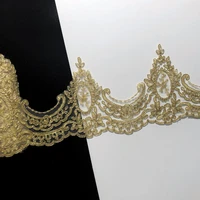 1yard gold thread cord flower embroidery lace trims fabric applique for wedding dance dress sewing clothing accessories 16cm
