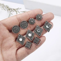 5 pairs fashion hollow carved rhinestones dazzling geometric patterns women stud earrings