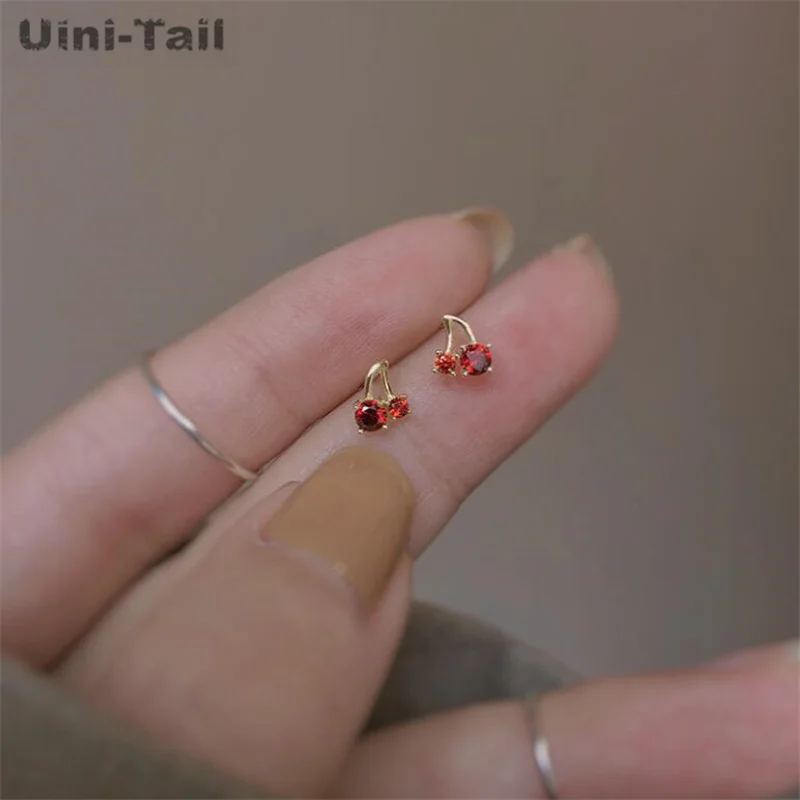 

Uini-Tail hot new 925 Tibetan silver cute cherry earrings simple and compact trend sweet romantic fruit high-quality earrings