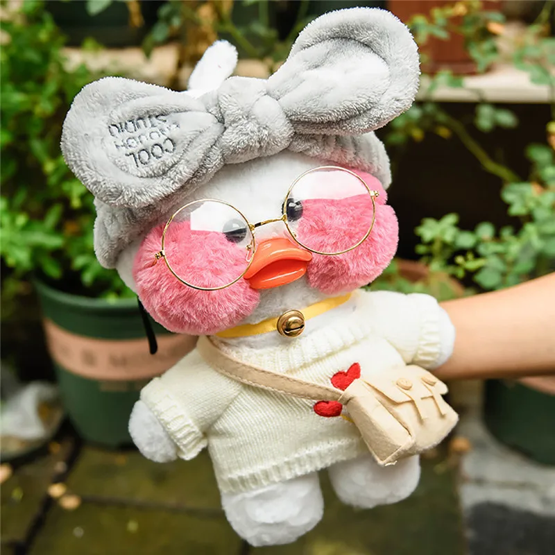 30cm LaLafanfan Cafe Duck Dog with Clothes Plush Toys Cartoon Stuffed Dolls Accessories Clothing Hair Band Kids Girls Gift - купить по