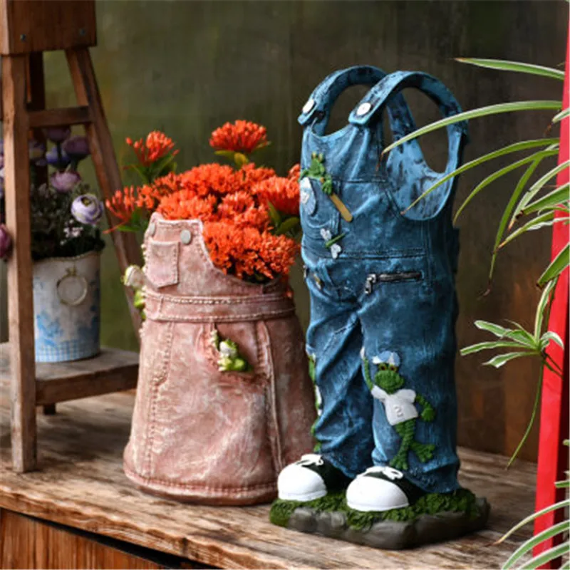 

Braces Cowboy Trousers Succulent Flower Pot Creative Personality Denim Skirt Resin Scindapsus FlowerPot Garden Ornament X5120