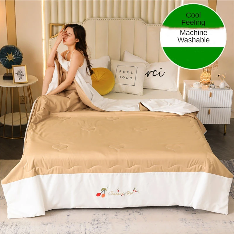 Летнее одеяло с вышивкой воздушным охлаждением из ледяного шелка односпальное