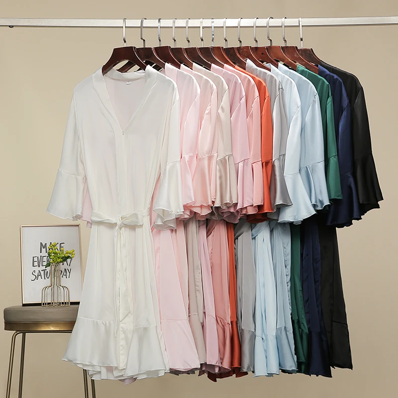 Ruffled Robe Custom Bridal Robes Wedding Robe Satin Robe Bride Bridesmaid Robes Silk Robes for Women Bathrobe Wine Red