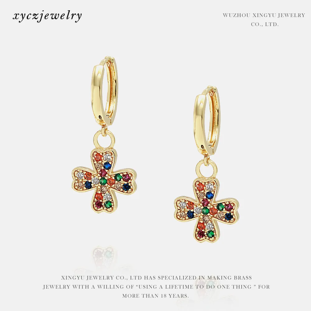 

UXN481 Simple and exquisite color gold-plated Zircon Earrings for clover Earrings