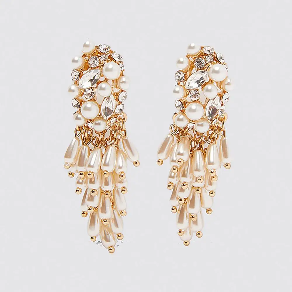 White Golden Vedawas Boho ZA серьги для женщин ювелирные изделия Макси Кристалл Прекрасный Сердце Падение женские серьги-подвески Brincos XG2219 - Окраска металла: White Golden