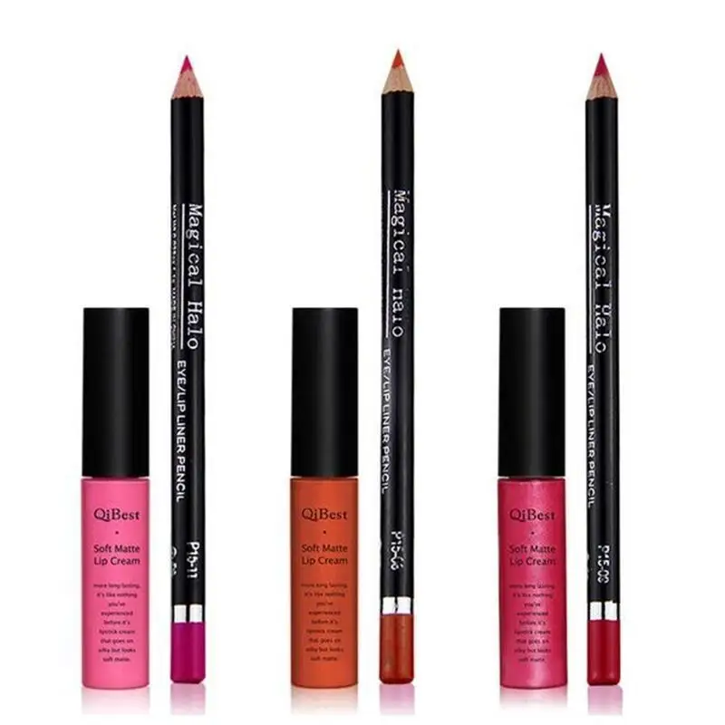 2pcs Matte Liquid Lipstick Lip Liner Pencil Professional Makeup Set | Красота и здоровье