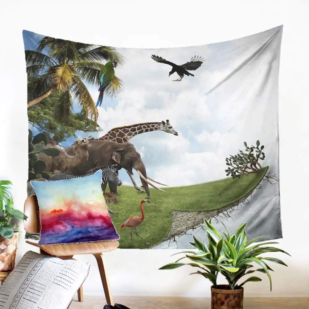 Настенный гобелен с принтом макраме красивый рисунком животных современный