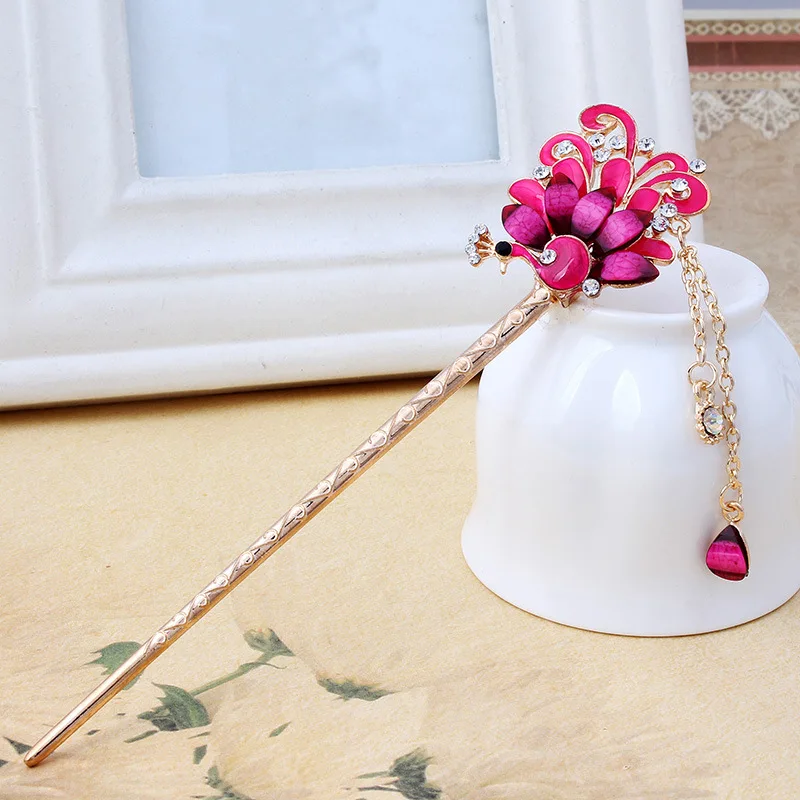 Винтажные хрустальные стразы павлин палочки для волос птица цветы шпилька