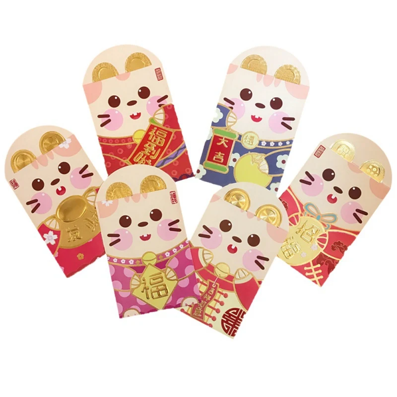 

5/6pcs 2021Chinese Red Envelopes OX Lucky Pockets Red Packet For Cartoon New Year Spring Festival Birthday Marry Party Gift Bag