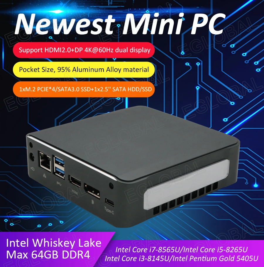 8-го поколения i7-8565U/i5-8265U/i3-8145U компьютер Windows 10 pro/Linux мини ПК DDR4 64GB игровой ПК HDMI 2,0 4K медиаплеер USB3.1