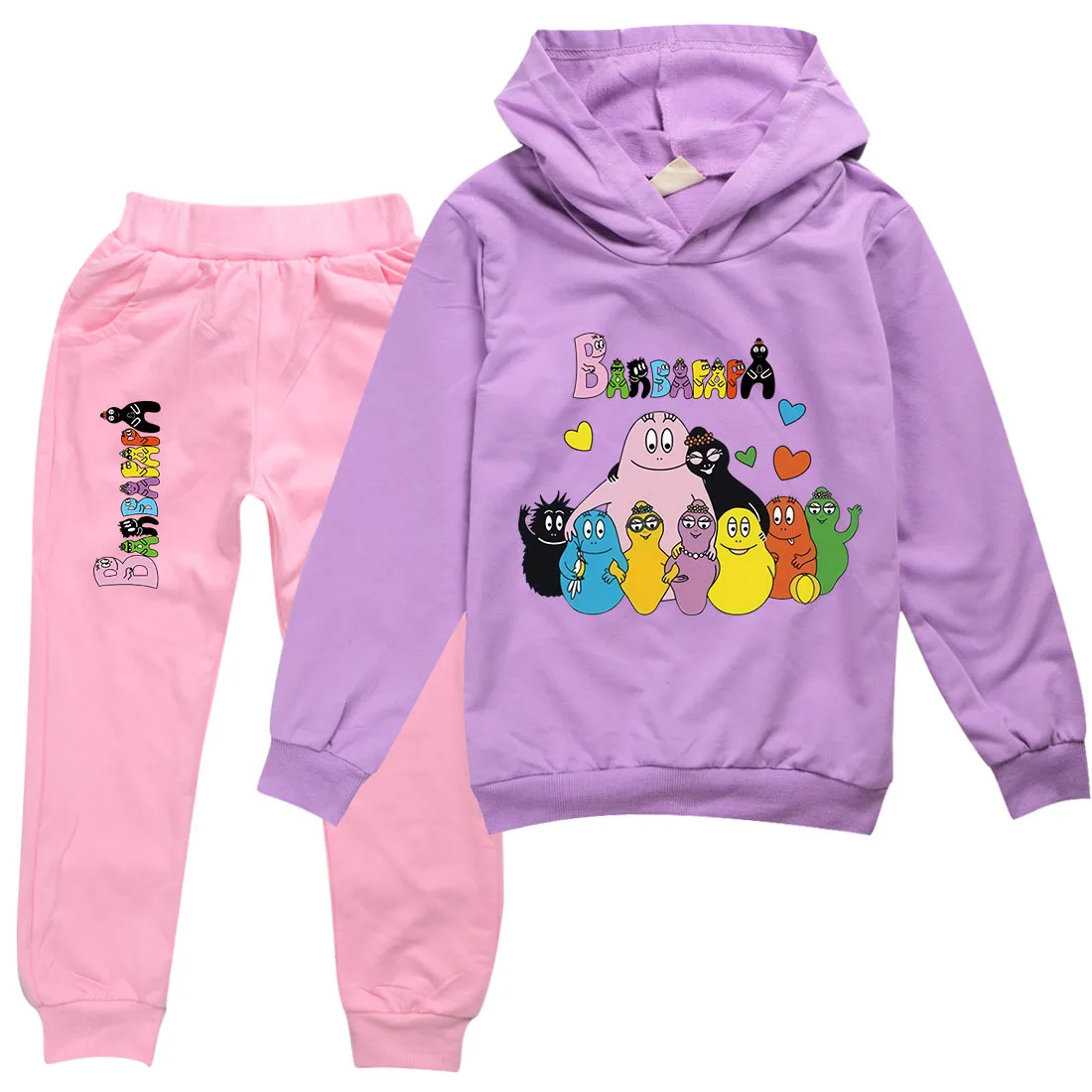 Barbapapa Cartoon Hoodies+Pants Sets Children Baby Girl Clothes Kids Sweatshirt Autumn Anime Printing Hooded Tops Clothing