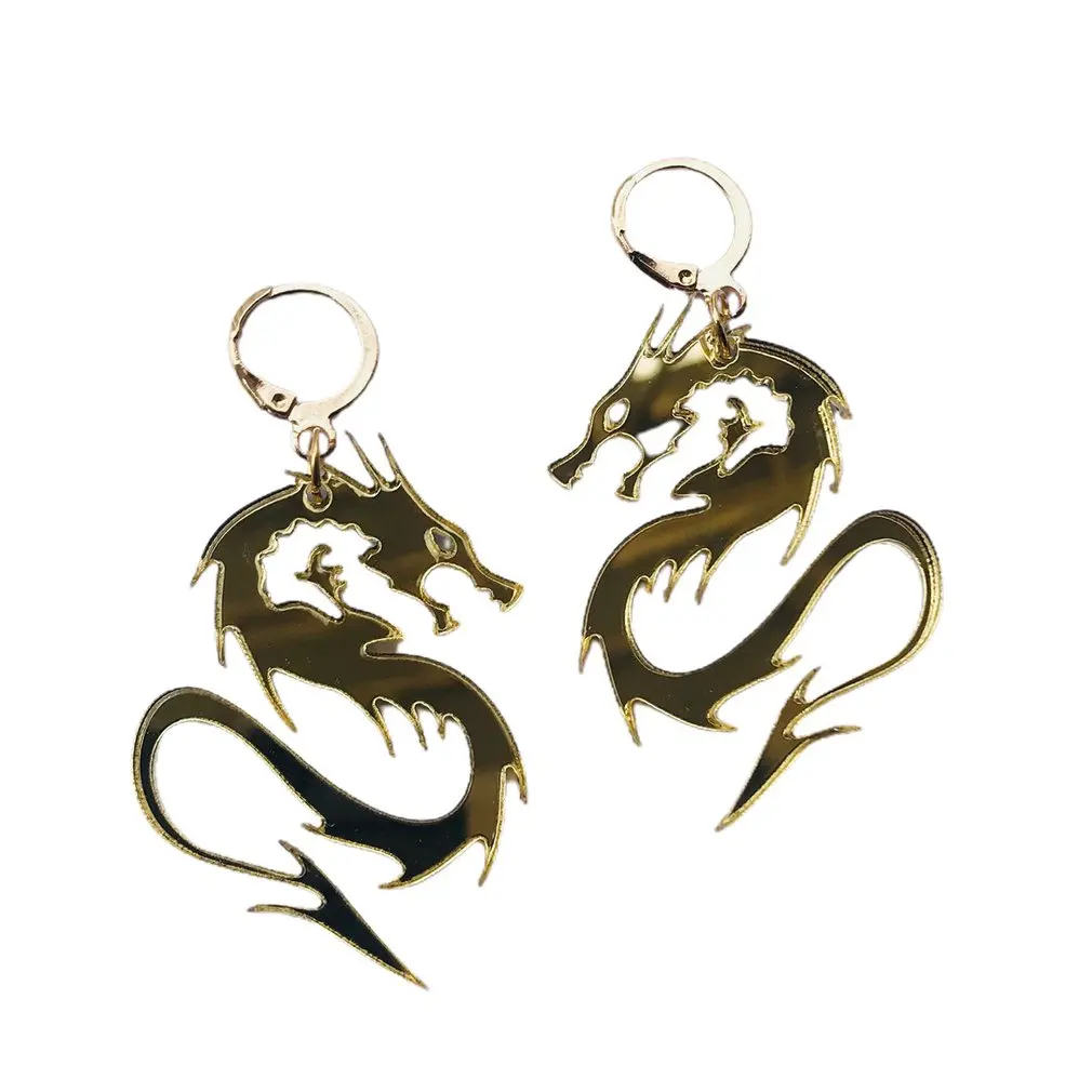 Дракон акриловый Oorbellen Punk Zilver kих Шпигель Lak Chic Animal Geschenken Voor Vrouwen Cool Sieraden|Украшения