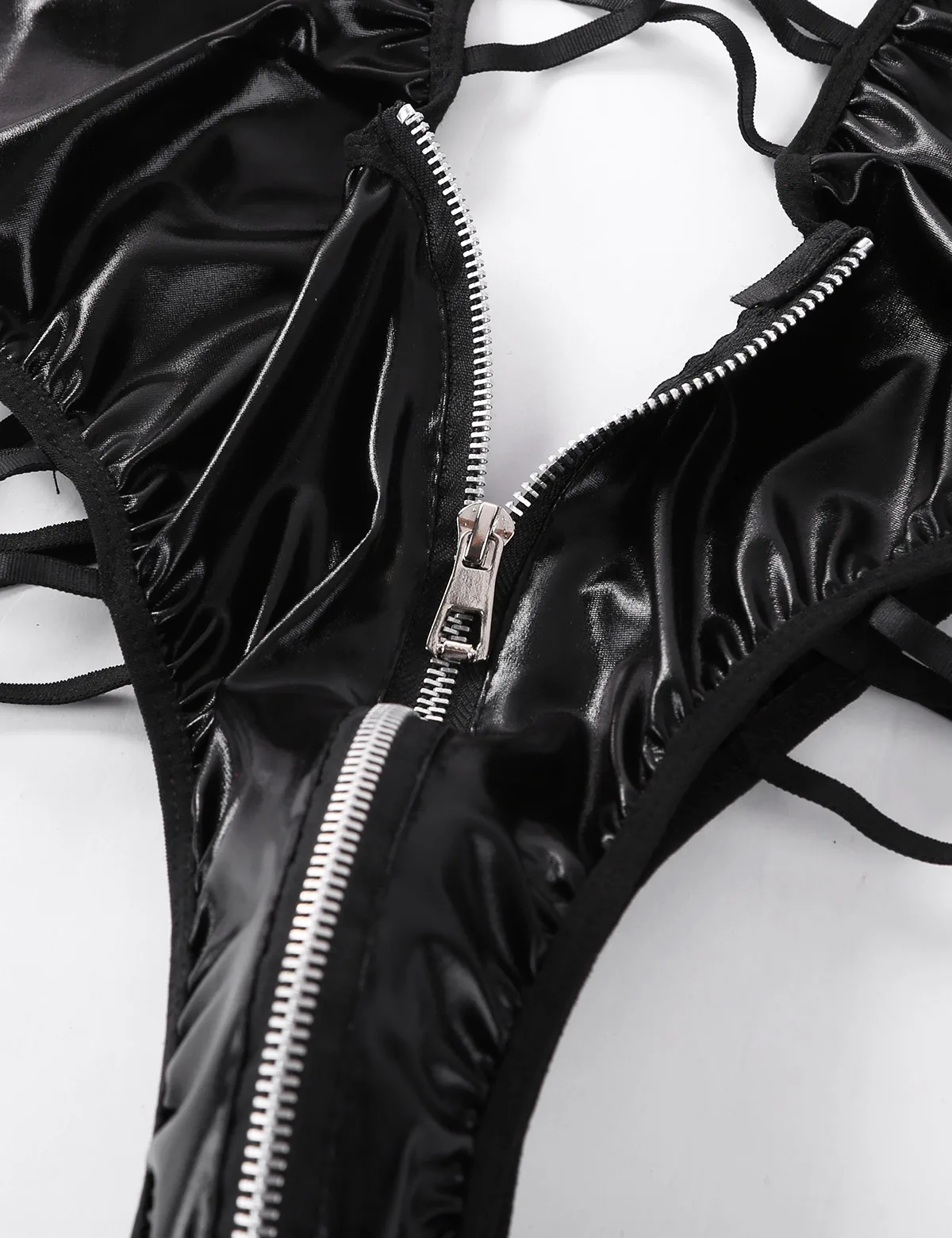 Сексуальное женское сплошное нижнее белье из искусственной кожи с открытой