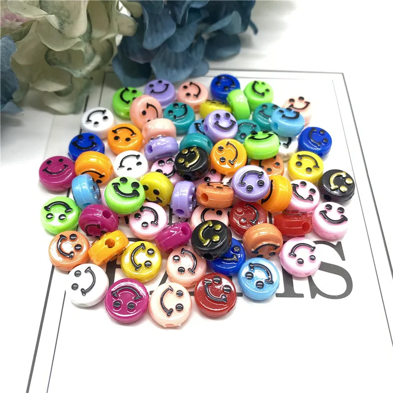 30Pcs 10mm Colourful Smiling Face Letter Acrylic Loose Spacer Beads for Jewelry Making DIY Handmade Bracelet Accessories | Украшения и