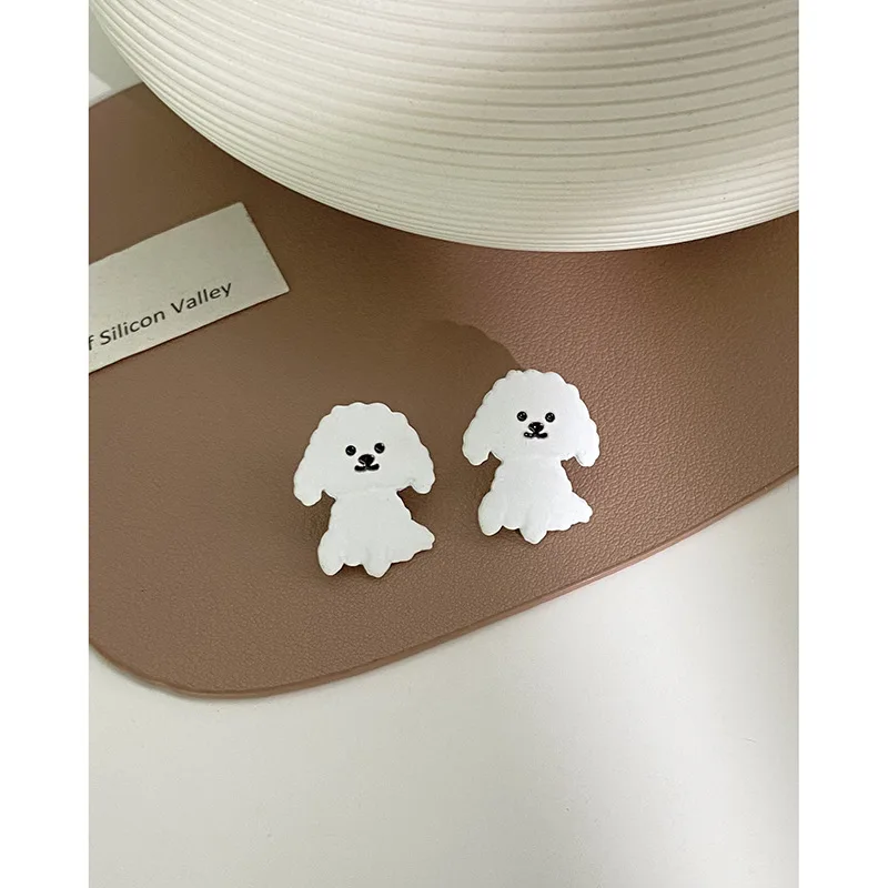 Мультяшные серьги-клипсы с маленькой белой собакой клипсы для ушей без отверстий