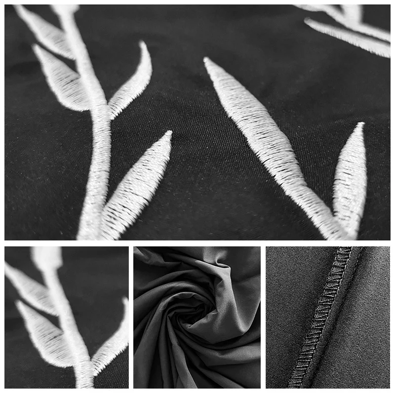 

New Summer Suits Women 2021 Black White Bamboo Leaves Embroidery O-neck Short Sleeve Loose T-shirt Casual Trouser 2 Piece Sets