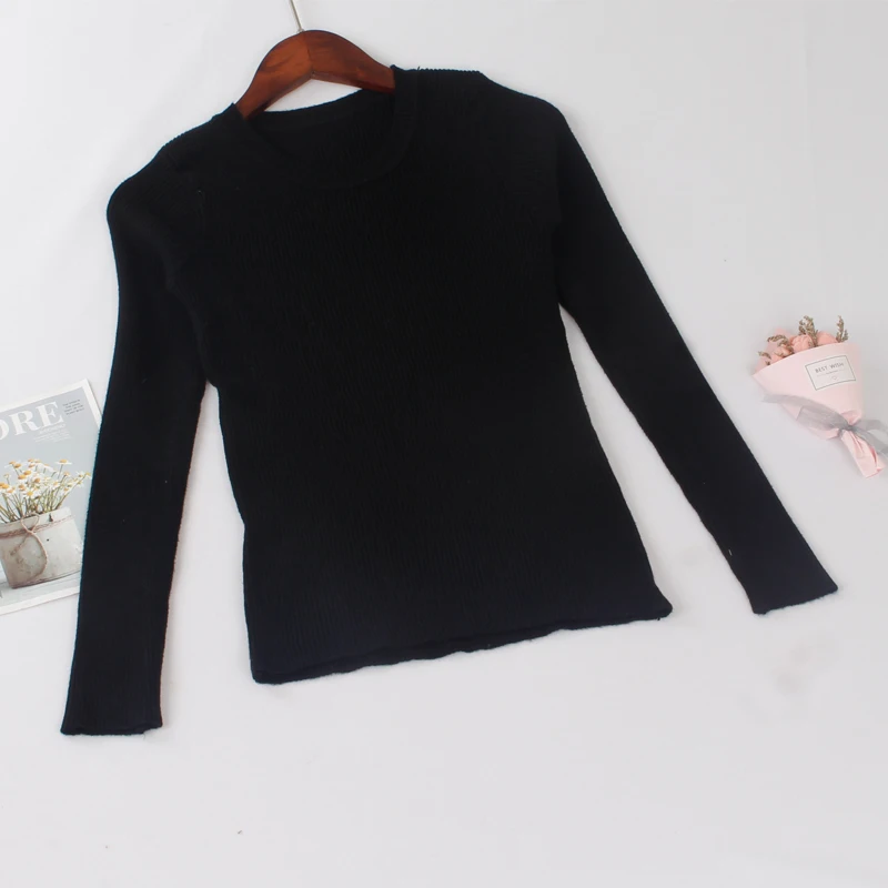 Black 528 ONLYSVTER дешевые Для женщин базовый свитер Эластичный Slim Fit джемпер задник, однотонный цвет, трикотажный пуловер Свитера с круглым вырезом Pull женские; Лидер продаж - Цвет: Black 528